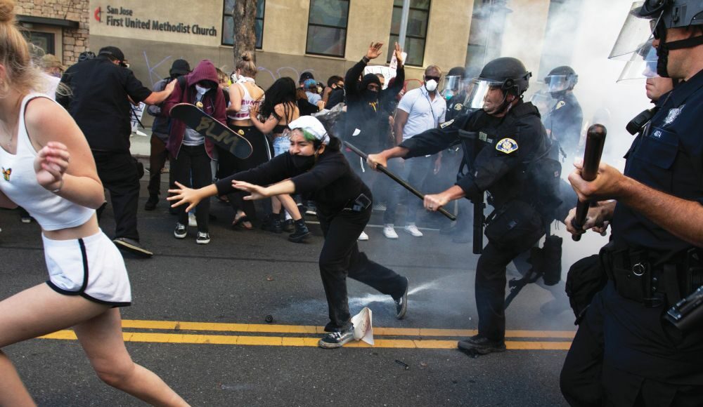 George Floyd, protests, protesters, San Jose police, San Jose police trial, teargas, fighting,