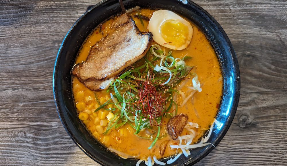 Bowl of ramen seen from overhead