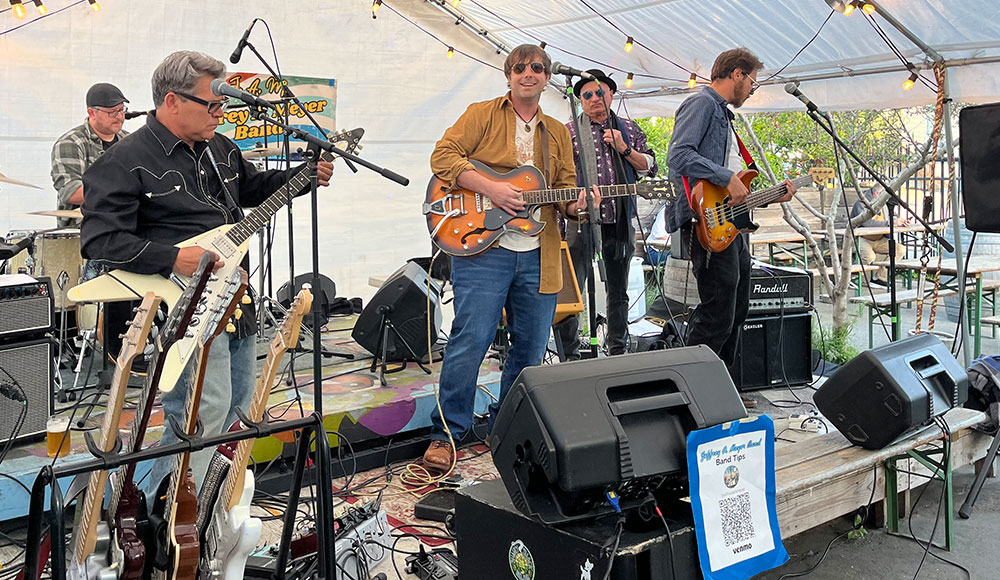 members of a band playing live