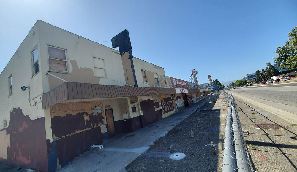 A row of dilapidated buildings