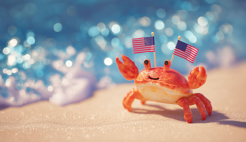 Cartoonish crab with American flags
