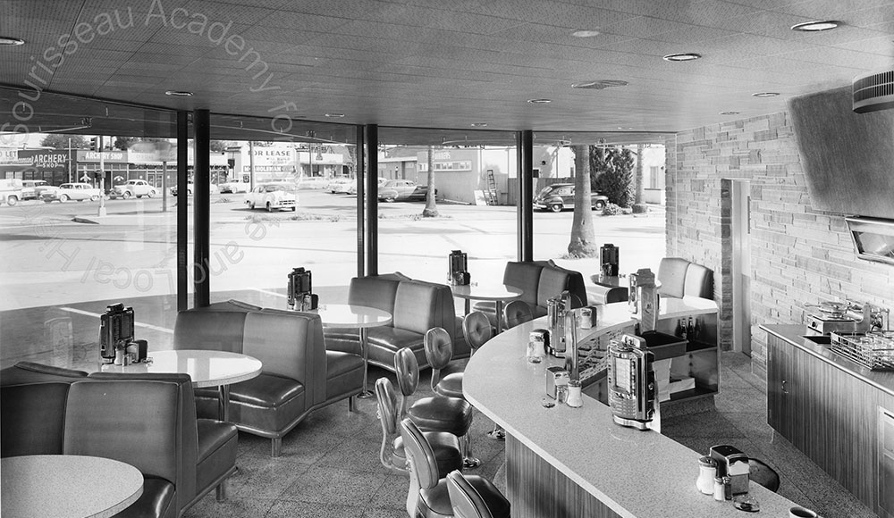 Archival black-and-white photo of a diner