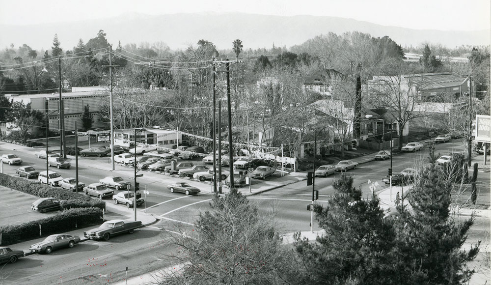 Black-and-white archival photo of downtown San Jose