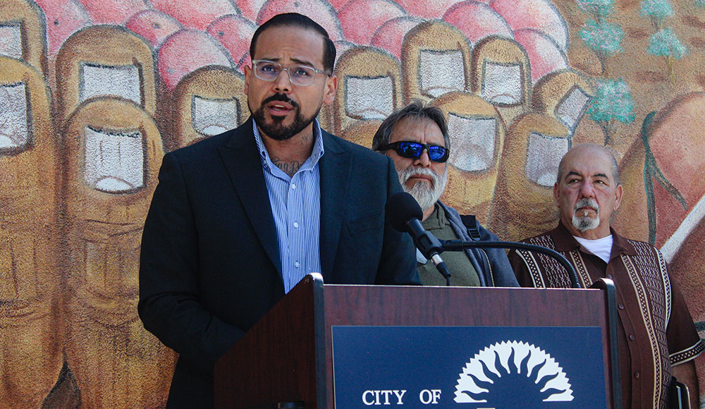 Man speaking at an outdoor event