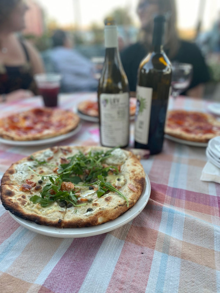 Pizzas on a table