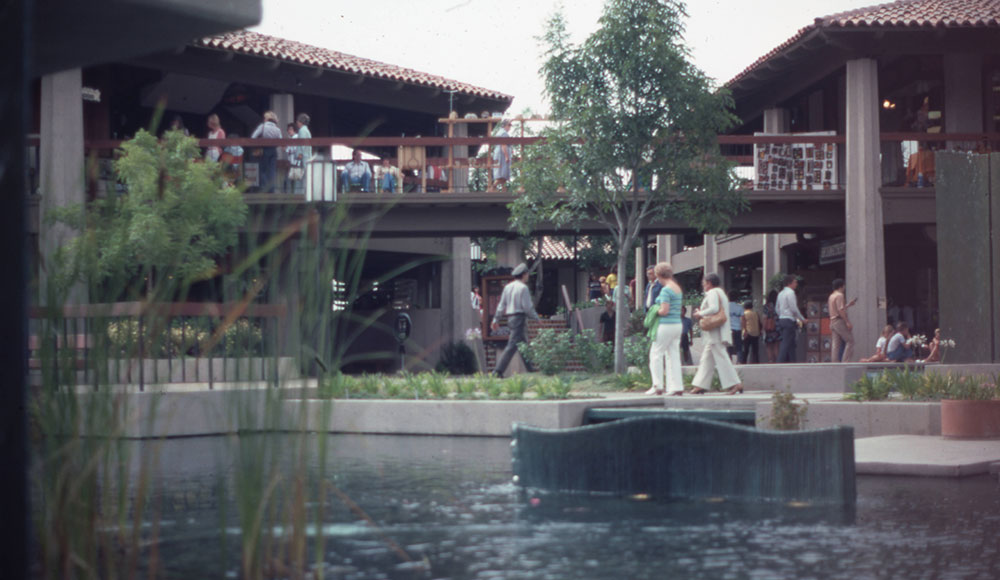 Buildings near a pond