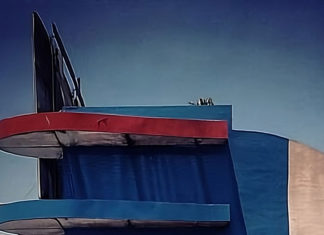 Top of a midcentury modern building