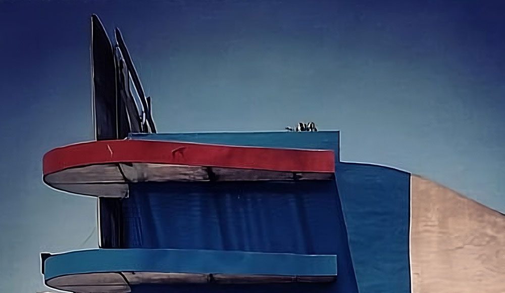 Top of a midcentury modern building