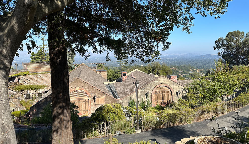 Stone chateau overlooking a valley