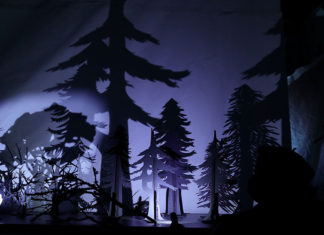 Shadow images of trees on a stage