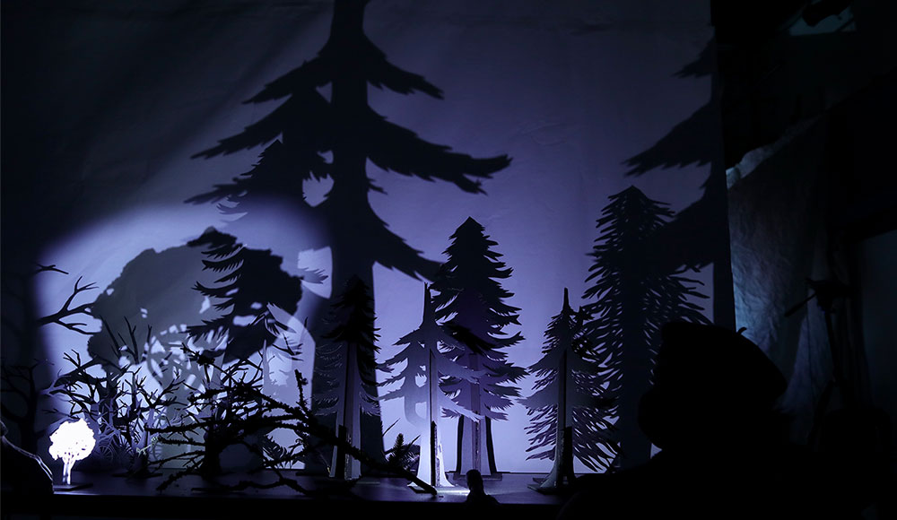 Shadow images of trees on a stage