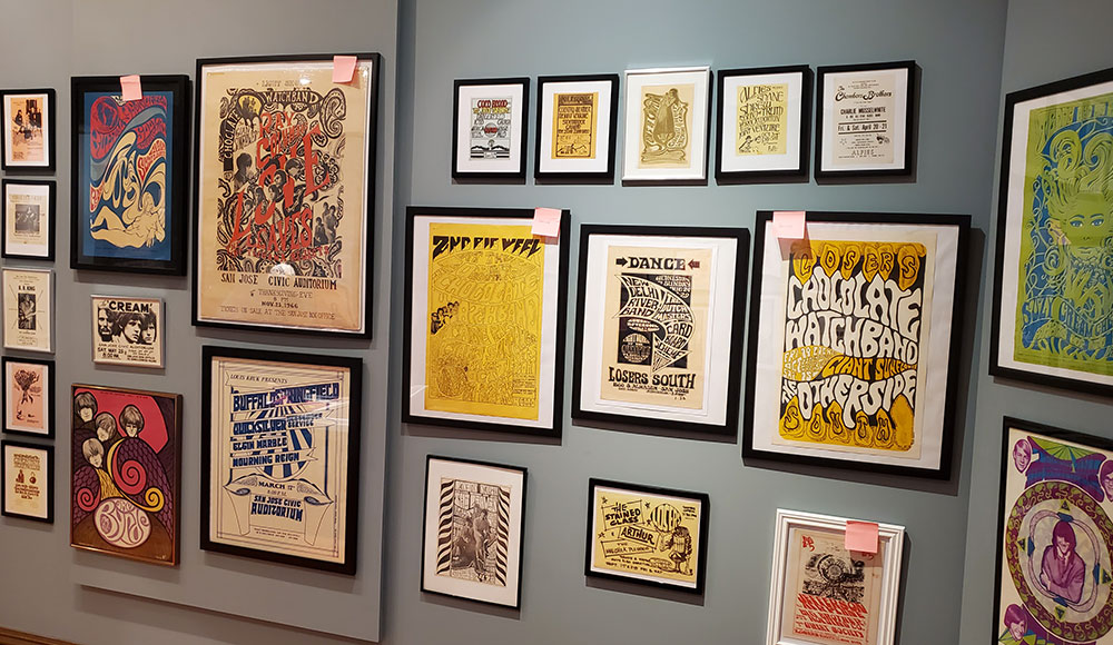 Framed images displayed in an exhibit